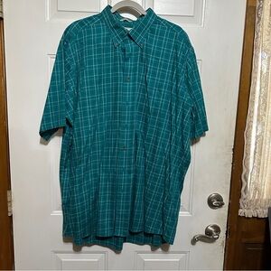 LL Bean Traditional FitButton Down Teal Plaid Wrinkle Resistant Shirt XXL TALL